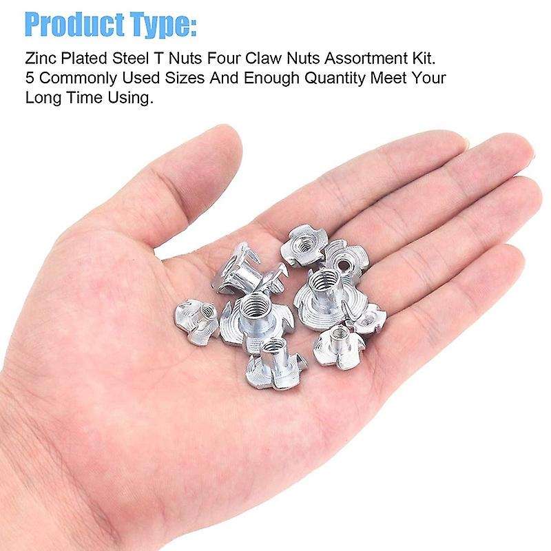 245pcs Zinc Plated M3/m4/m5/m6/m8/m10 4 Claws Nut Tee Nut Furniture