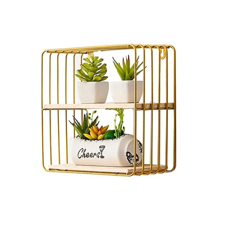 Wooden Storage Racks Hanging Flower Pot House Craft Shelves(gold)