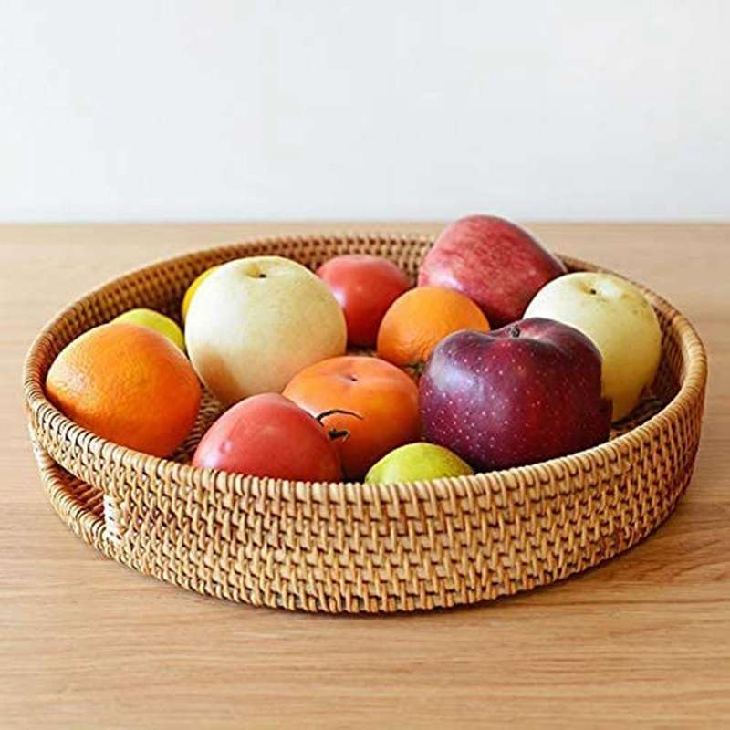 Round Rattan Serving Tray Decorative for Coffee Table Natural(small)