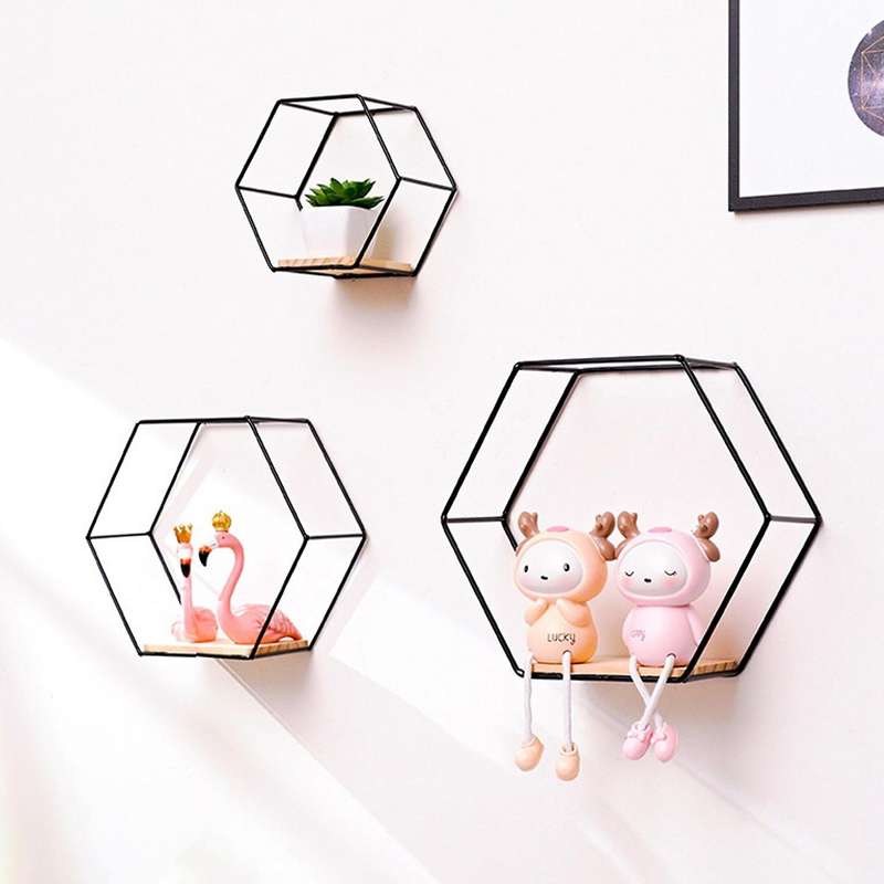 3pcs Hexagon Wall Shelves Hanging Shelves Floating Shelves,black