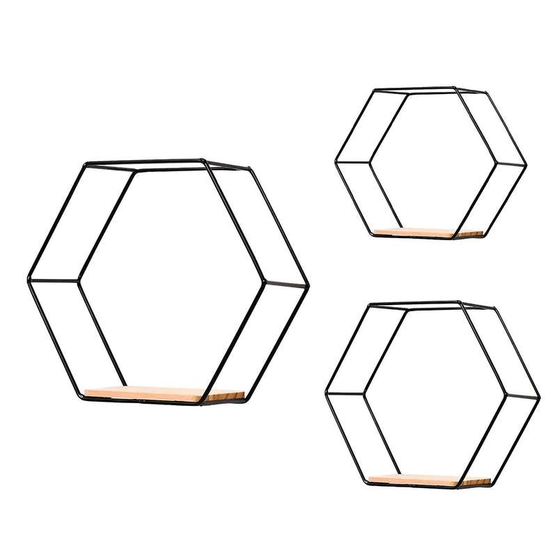 3pcs Hexagon Wall Shelves Hanging Shelves Floating Shelves,black