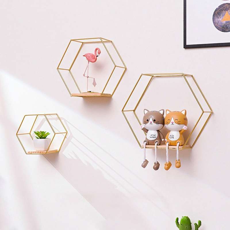 3pcs Hexagon Wall Shelves Hanging Shelves Floating Shelves,black