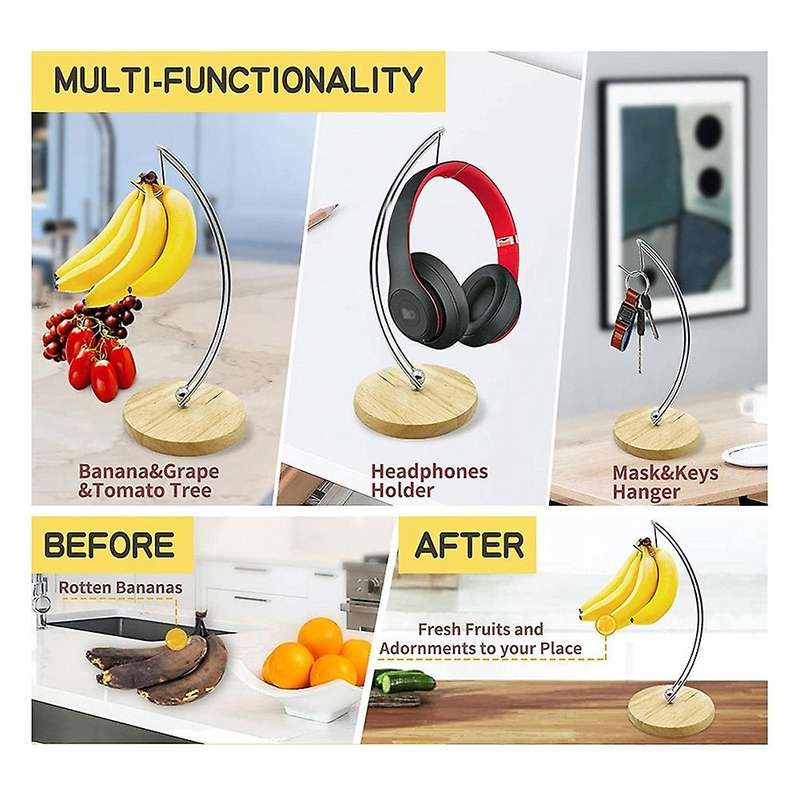 Banana Holder Stand, Modern Banana Hanger Tree with Metal Hook & Base