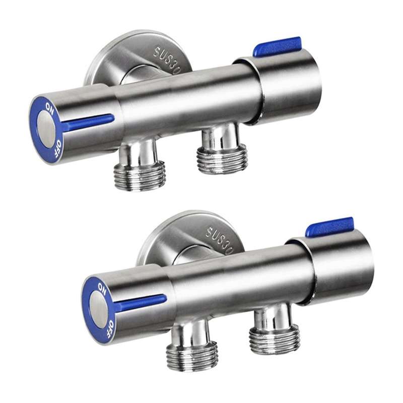 2x G1/2 X 1/2 Stainless Steel One Into Two Double Handle Cold Faucet