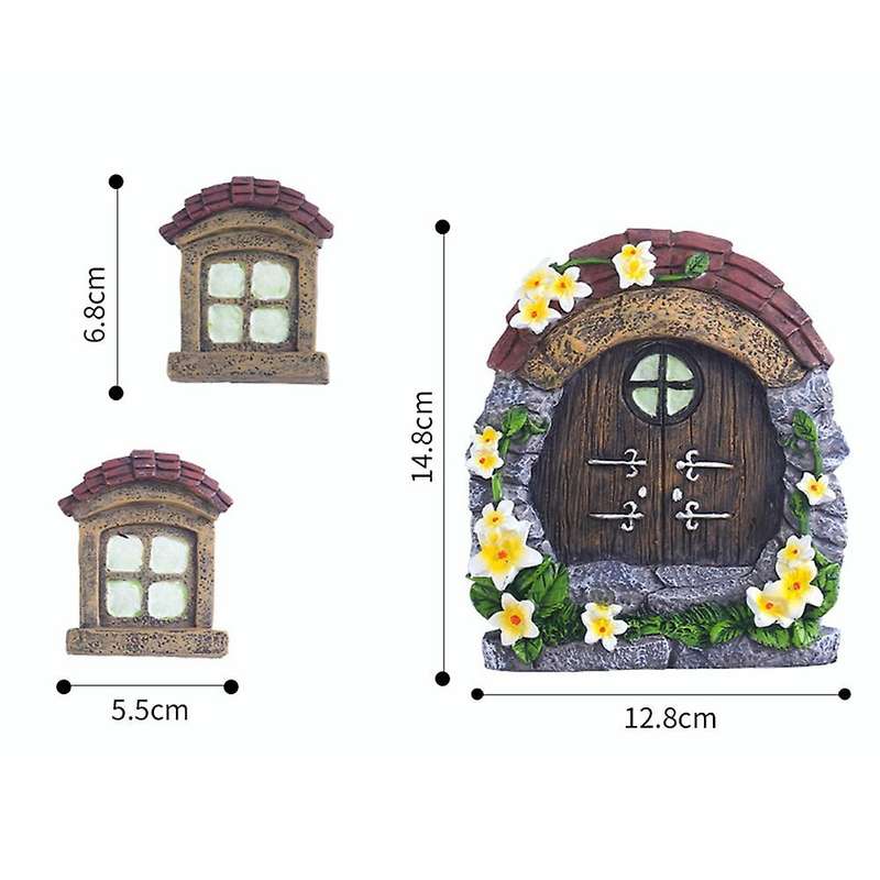 3pcs Fairy House Door Windows Miniature Figurine for Home Decor