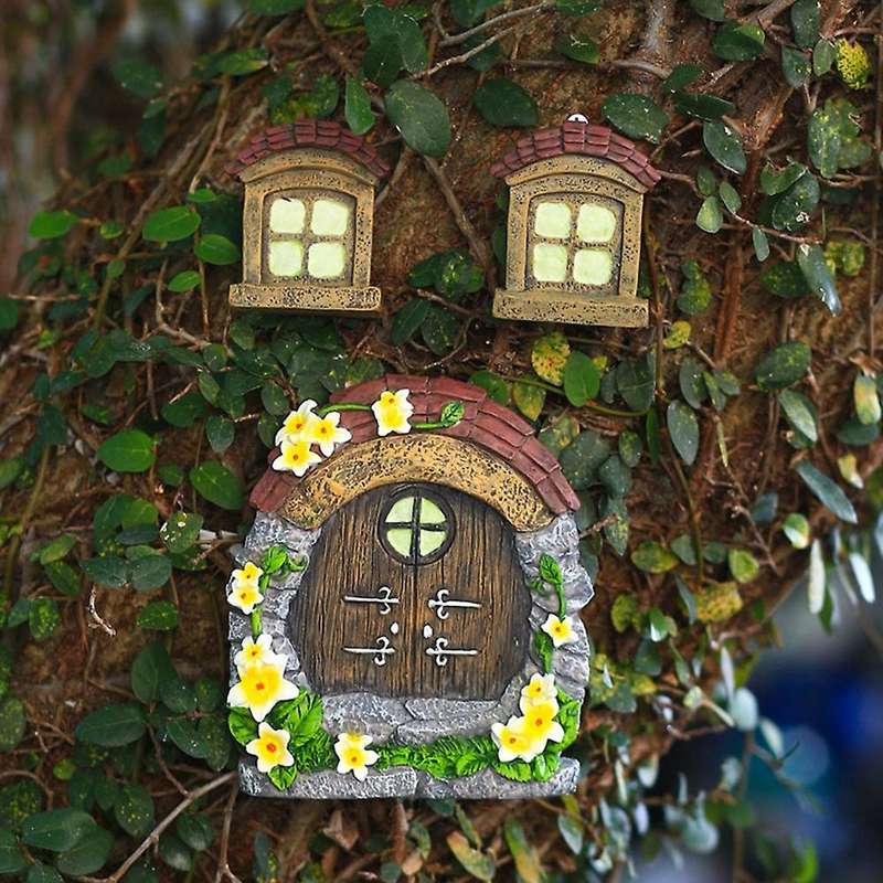3pcs Fairy House Door Windows Miniature Figurine for Home Decor