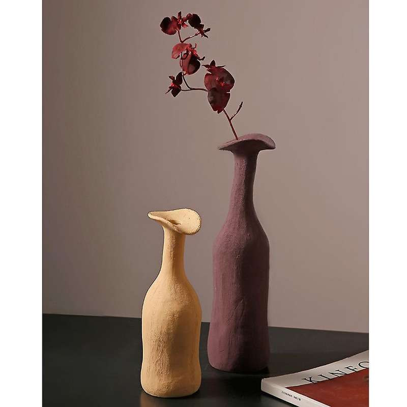 Creative Ceramic Vase Morandi Colored Living Room Art Gift(yellow)