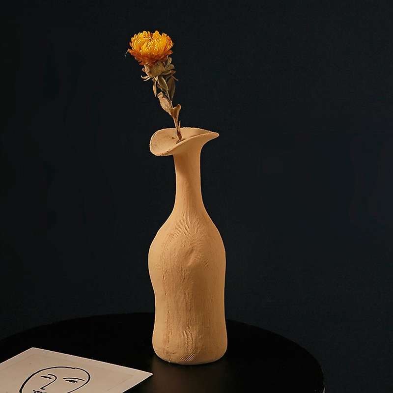 Creative Ceramic Vase Morandi Colored Living Room Art Gift(yellow)