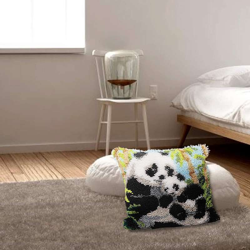 Latch Hook Pillow Kit for Adults Diy Printed Canvas Panda Pattern