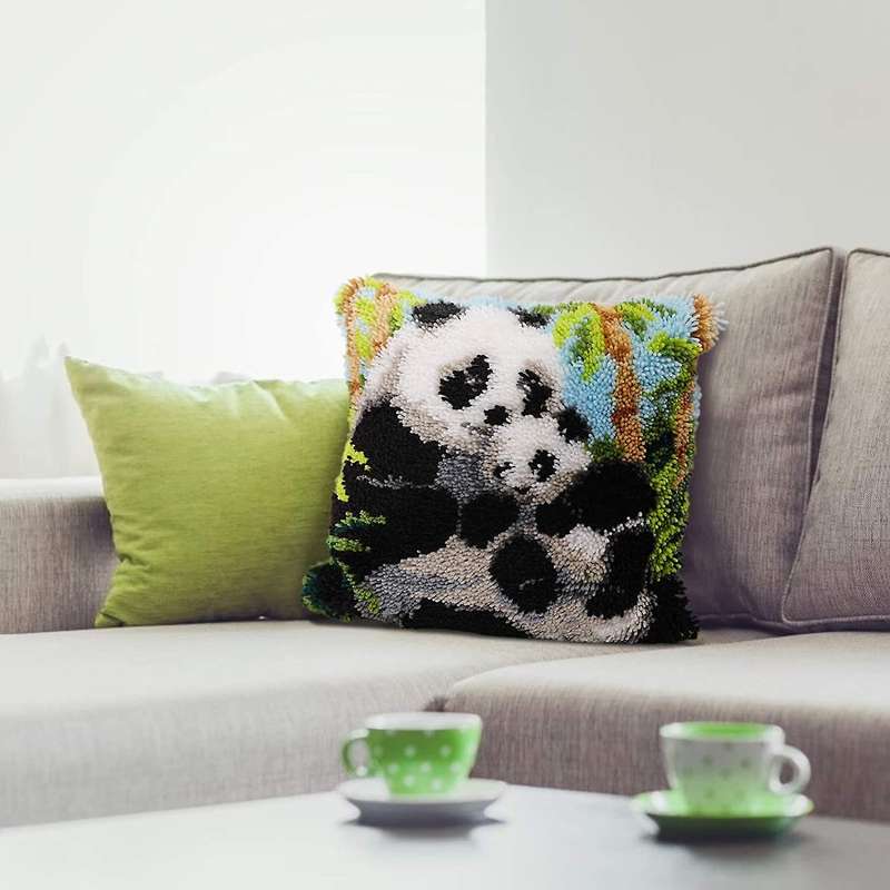 Latch Hook Pillow Kit for Adults Diy Printed Canvas Panda Pattern