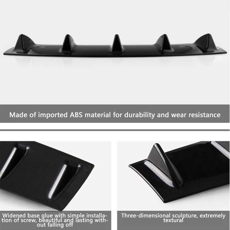 58.4x15.2cm Rear Bumper Lip Diffuser 5 Fin Gloss Black Abs