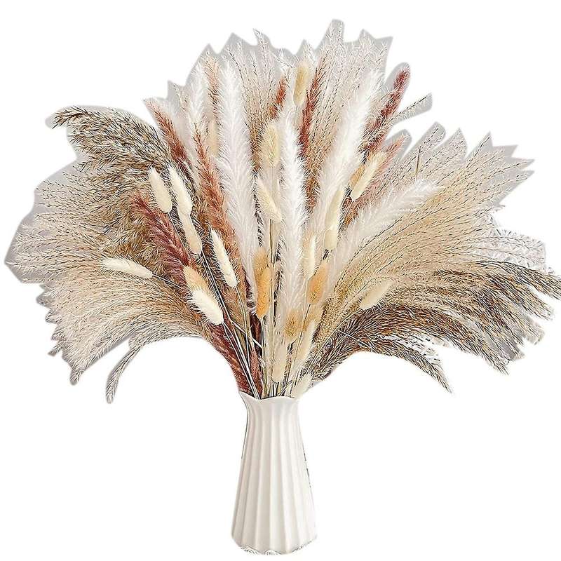 Natural Dried Pampas Grass Bouquet, 74pcs Dried Pompous Grass Decor