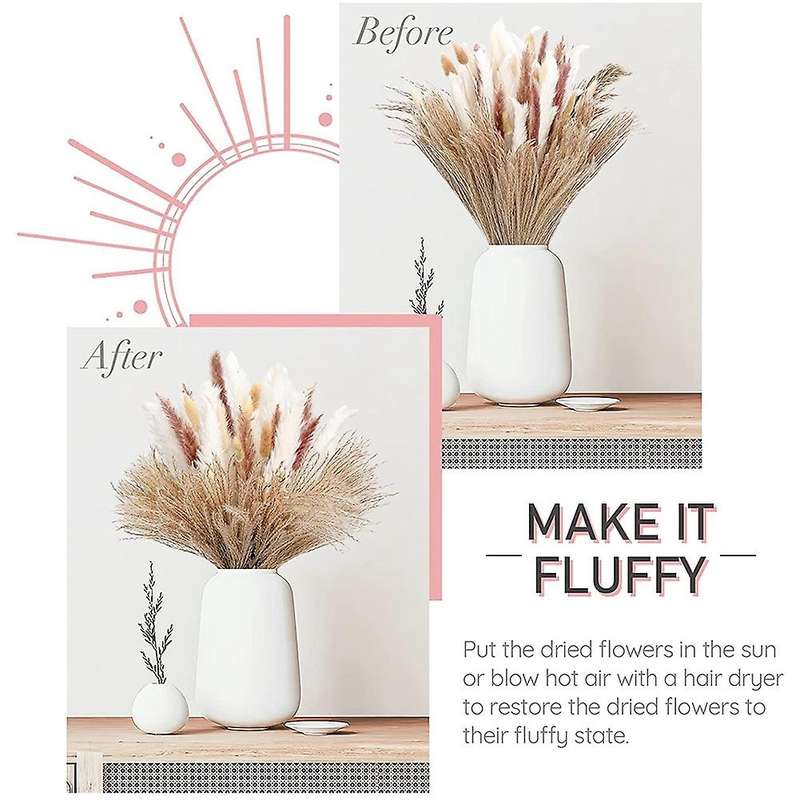 Natural Dried Pampas Grass Bouquet, 74pcs Dried Pompous Grass Decor