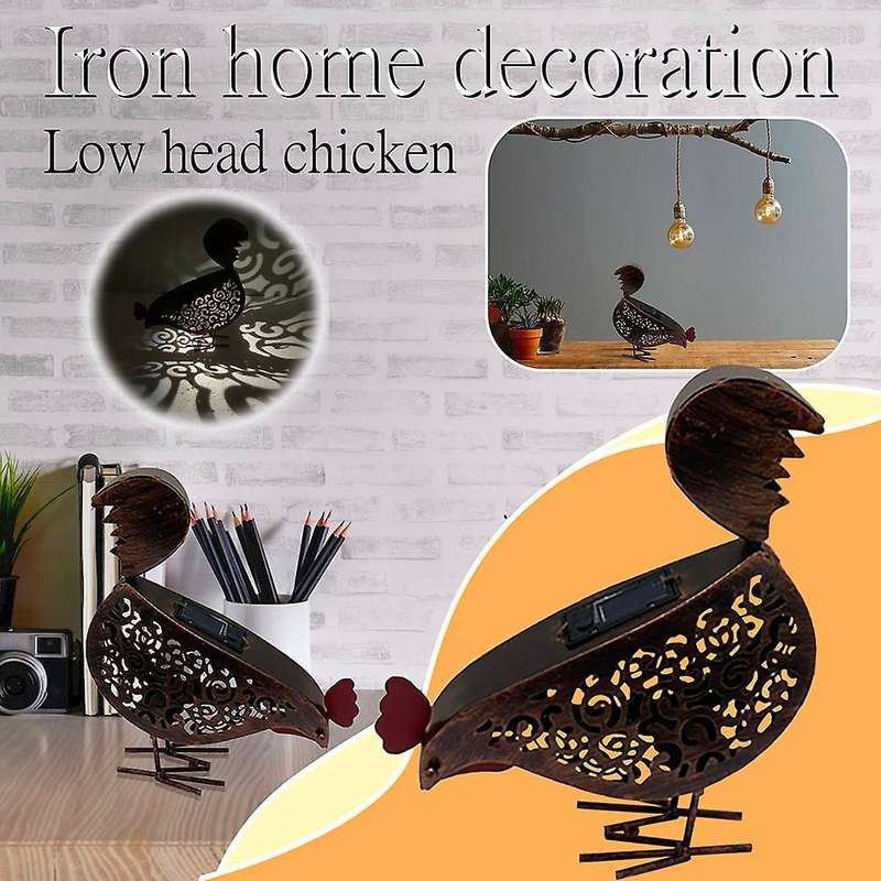 Iron Solar Chicken Lanterns Retro Hollow Solar Lights with Handle-a