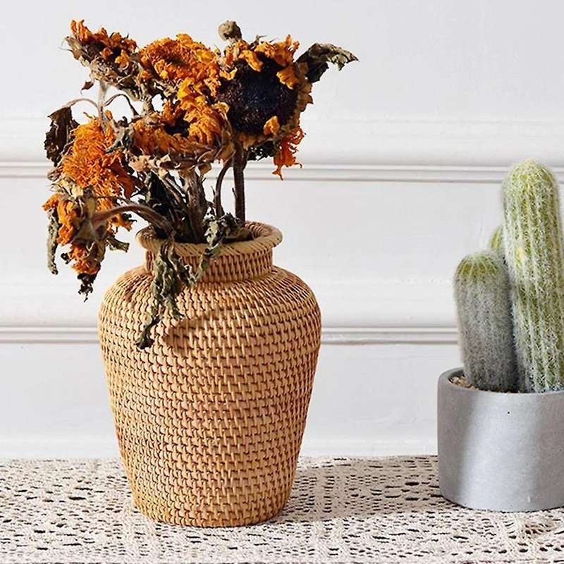 Wicker Basket Rattan Hanging Flowerpot Storage Basket Wicker Vase