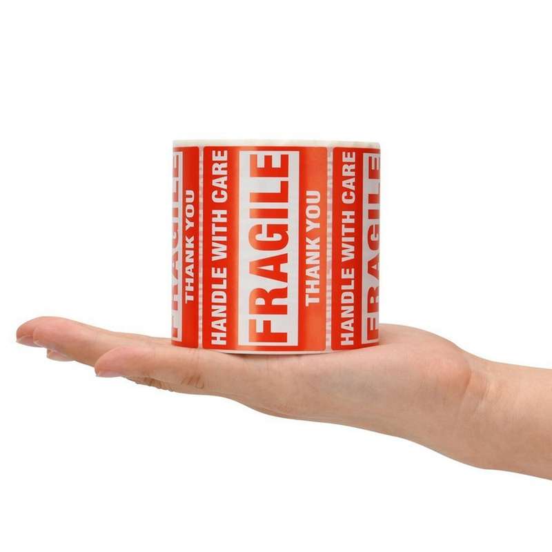 2 Roll/500pcs Fragile Warning Sticker Handle with Care Keep Dry