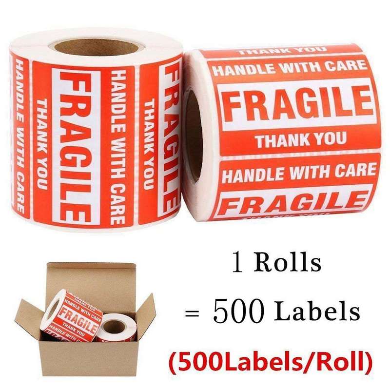 2 Roll/500pcs Fragile Warning Sticker Handle with Care Keep Dry