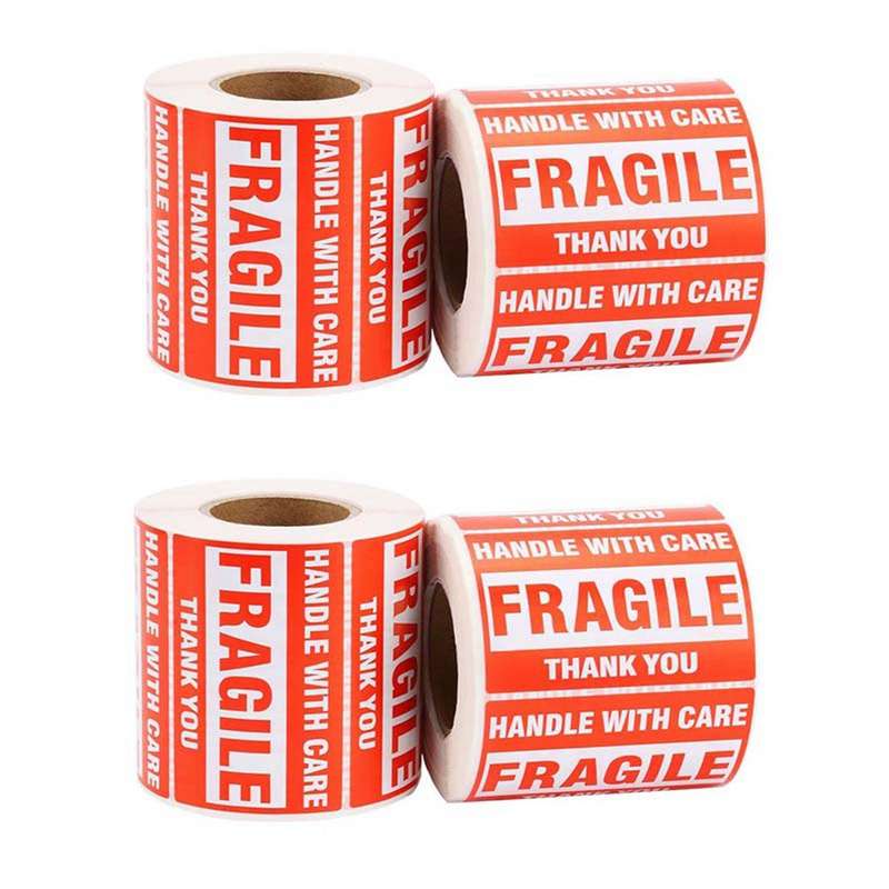 2 Roll/500pcs Fragile Warning Sticker Handle with Care Keep Dry