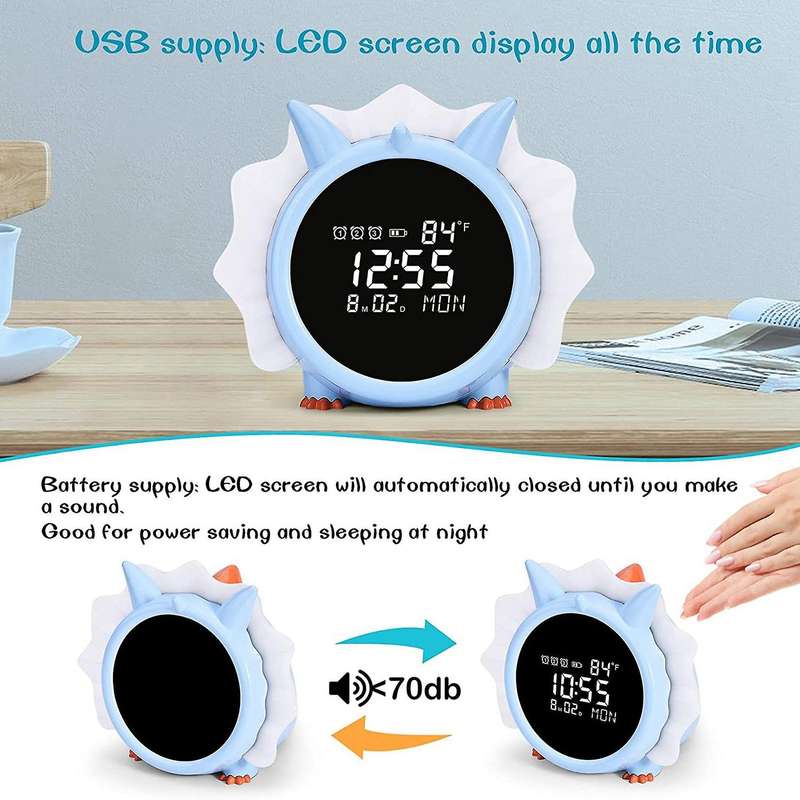 Kids Digital Alarm Clock for Bedroom,dinosaur Alarm Clock Blue