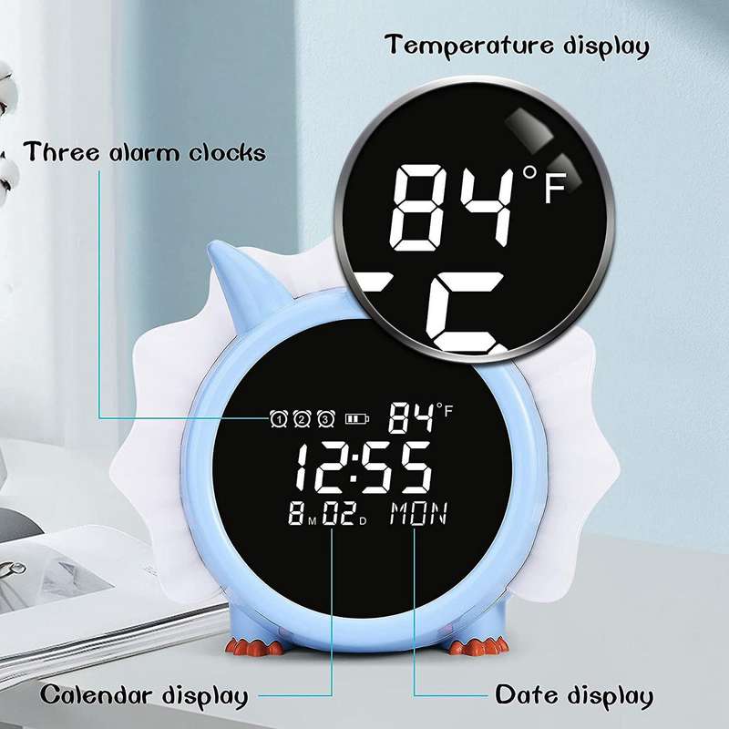 Kids Digital Alarm Clock for Bedroom,dinosaur Alarm Clock Blue