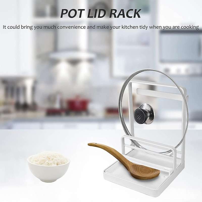 Pot Lid Holder Multipurpose Lid and Spoon Rest Pad Tray White
