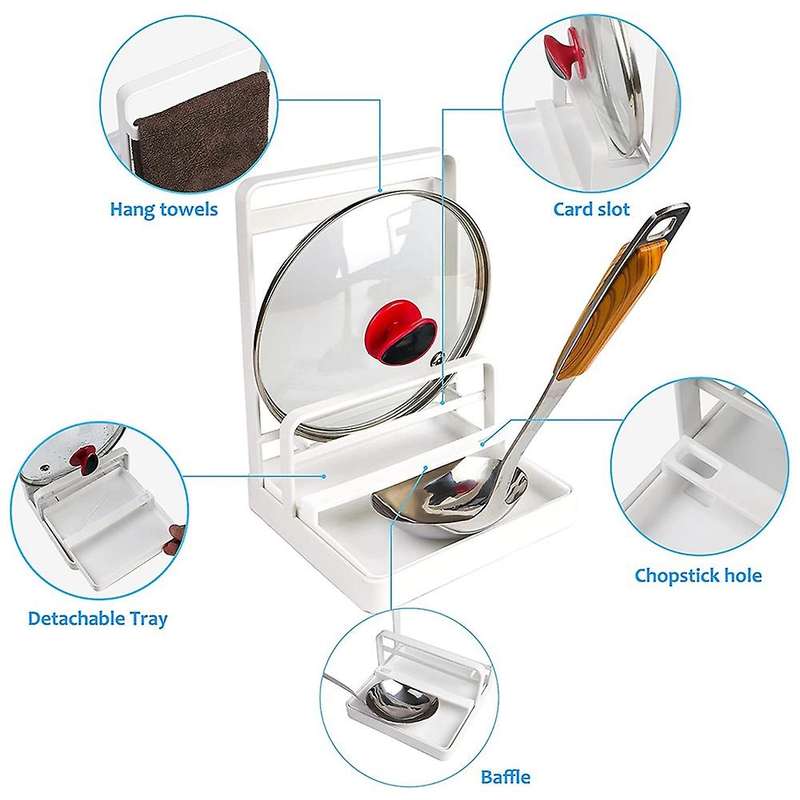 Pot Lid Holder Multipurpose Lid and Spoon Rest Pad Tray White