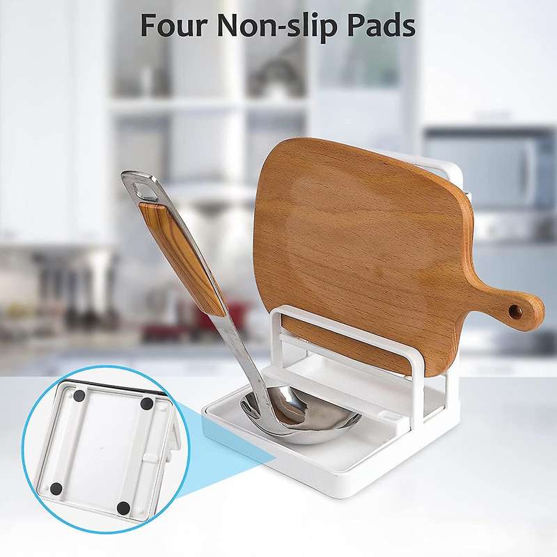 Pot Lid Holder Multipurpose Lid and Spoon Rest Pad Tray White