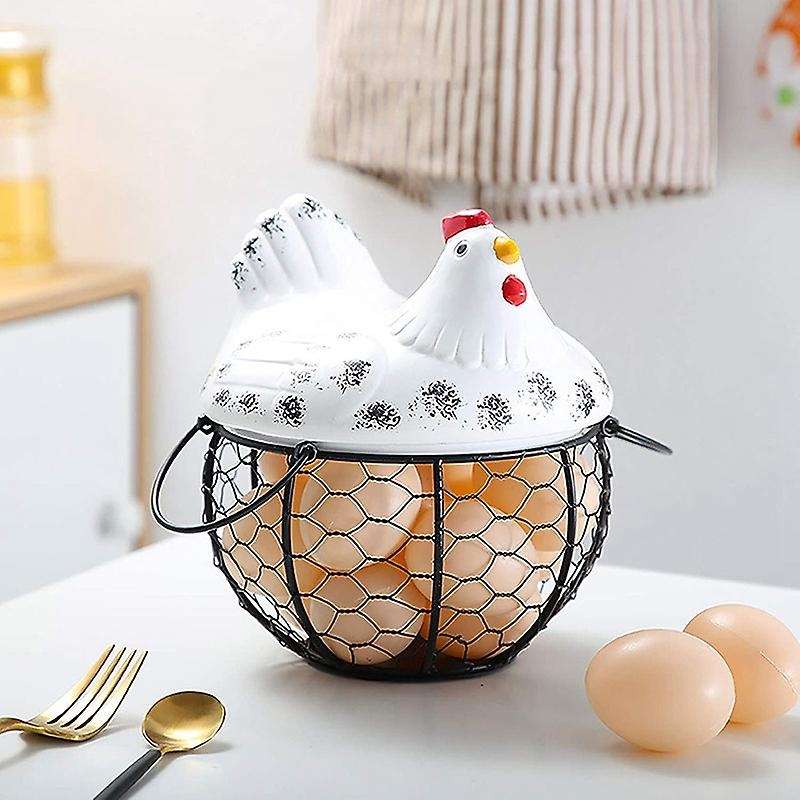 Egg Basket, Wrought Wire Restaurant Basket,kitchen Hen Decor (white)
