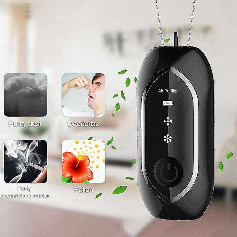 Mini Hanging Neck Air Purifier, Negative Ion Generator Black