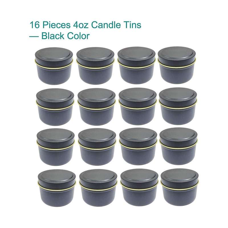 16 Pcs Metal Candle Tin Cans 4 Oz Empty Candle Jars with Lids Black