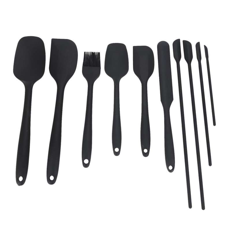 Silicone Spatula Set Of 10 Include 4 Mini Spatulas(black)