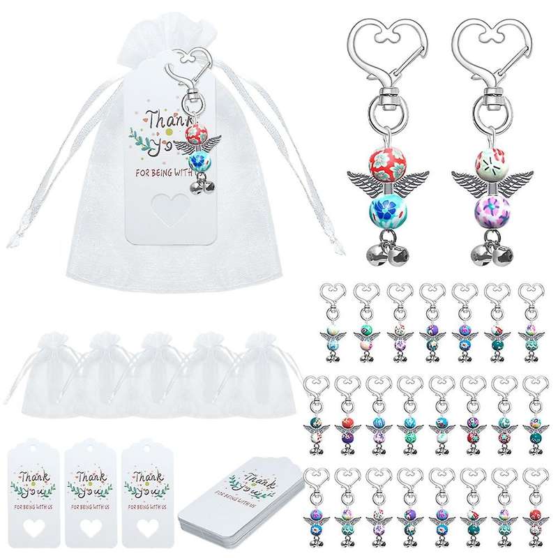 24pcs Angel Keychain Souvenir Gifts Set with Tag Drawstring Bag