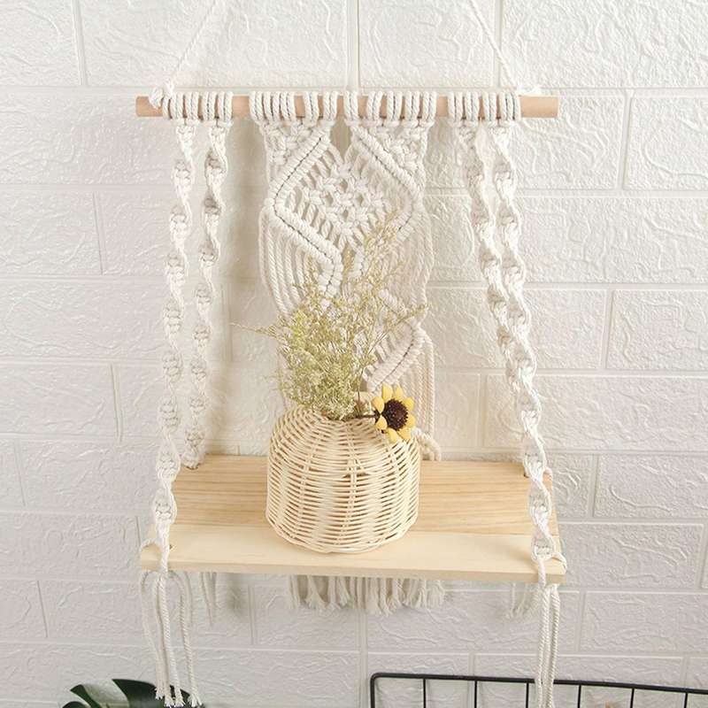 Boho Wall Hanging Shelf Handmade Tassel Tapestry Rack for Home Decor