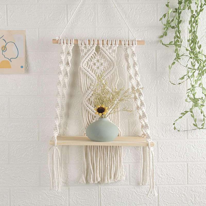 Boho Wall Hanging Shelf Handmade Tassel Tapestry Rack for Home Decor