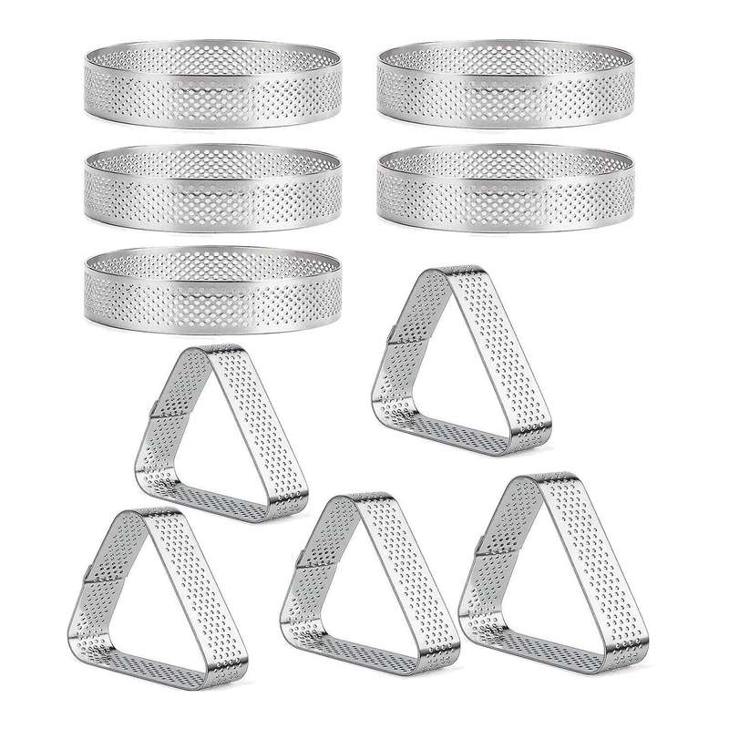 10pcs Round Triangular Stainless Steel Tart Ring Tower Pie Cake Mould