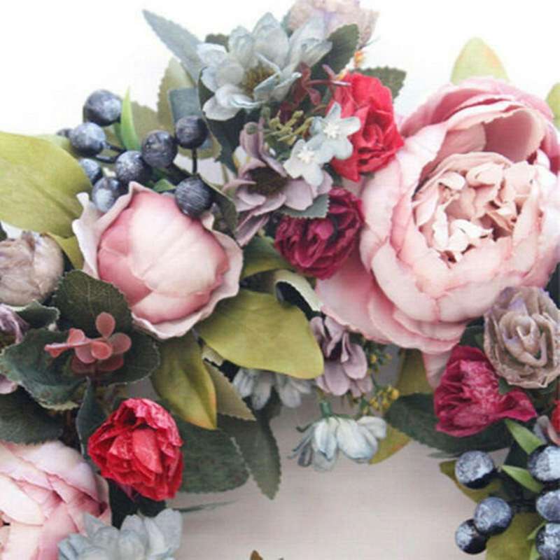 Retro Lotus Root Pink Peony Wreath Silk Flower Wedding Decoration