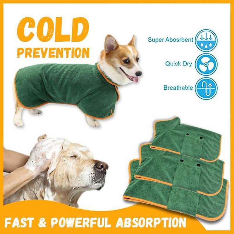 Dog Towel Dog Drying Coat Microfiber Pet Dog Cat Bath Robe,xl Green