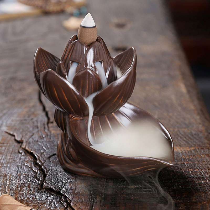 Backflow Incense Burner Ceramic Holder Lotus Home Office Decoration