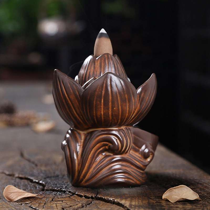 Backflow Incense Burner Ceramic Holder Lotus Home Office Decoration