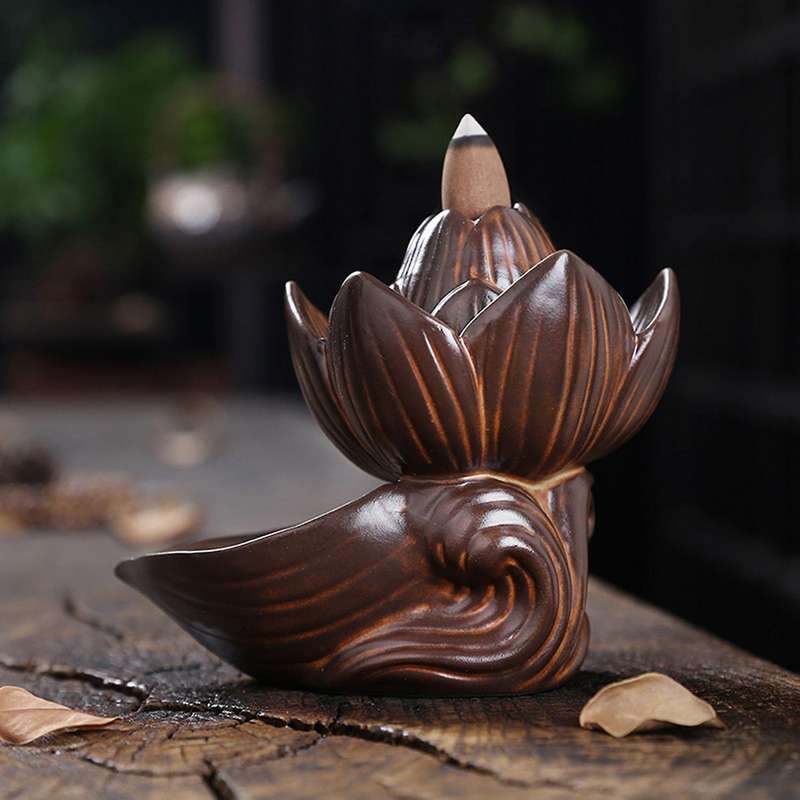 Backflow Incense Burner Ceramic Holder Lotus Home Office Decoration