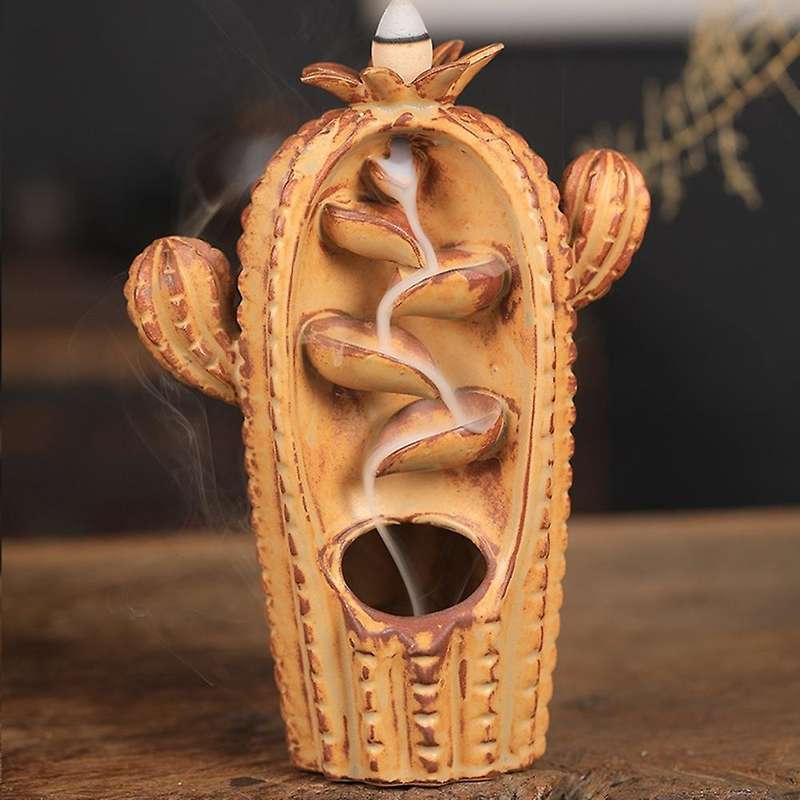 Backflow Incense Burner Incense Ceramic Ornaments Brownish Yellow