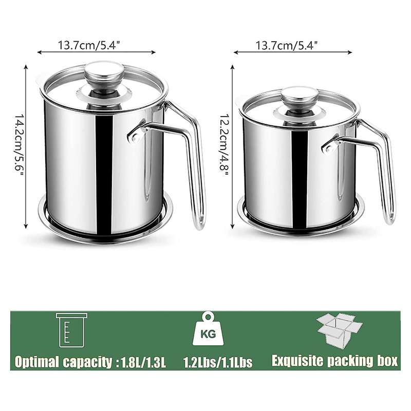 Bacon Grease Container with Strainer,1.3l Stainless Steel Strainer