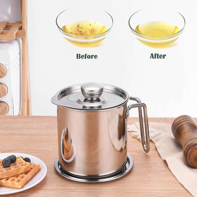 Bacon Grease Container with Strainer,1.3l Stainless Steel Strainer