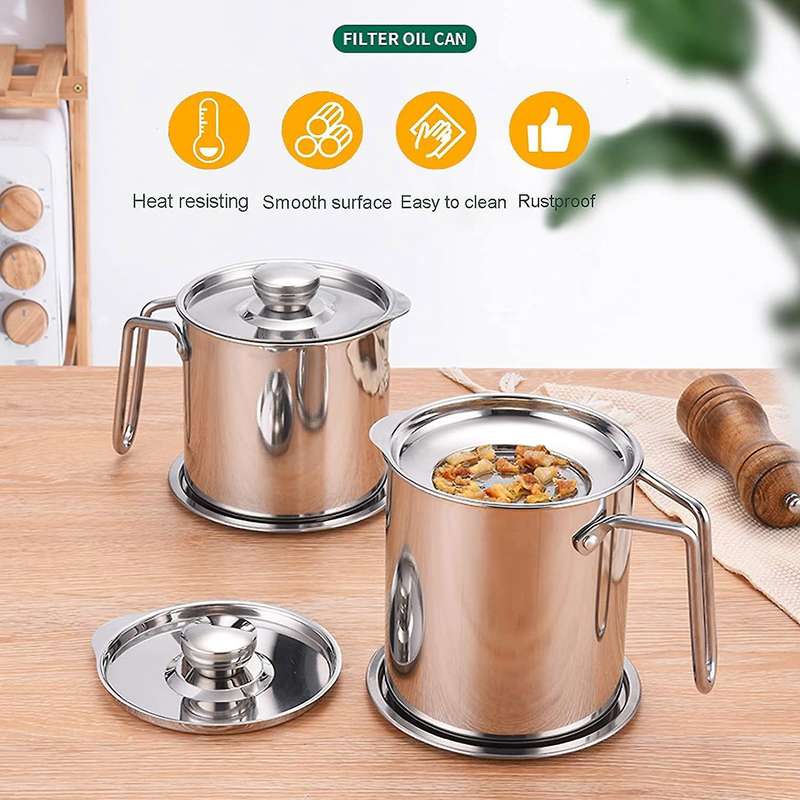 Bacon Grease Container with Strainer,1.3l Stainless Steel Strainer