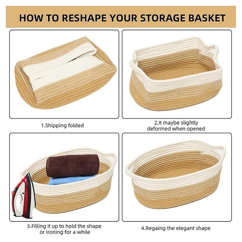 Woven Baskets for Organizing Rope Storage Basket with Handle -brown