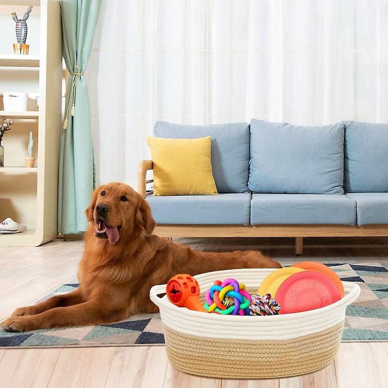 Woven Baskets for Organizing Rope Storage Basket with Handle -brown