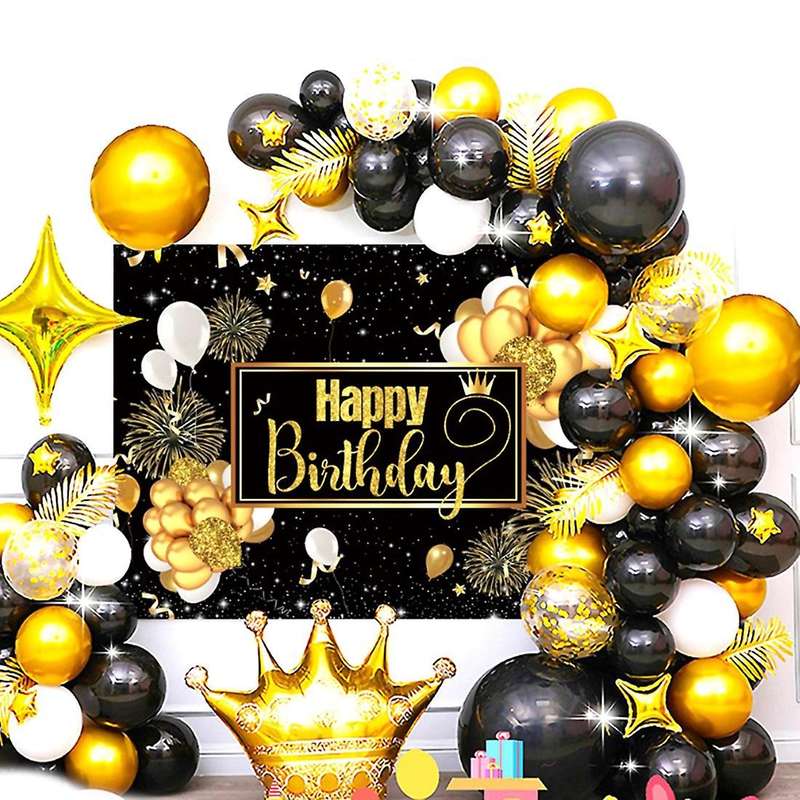 1set Black &gold Birthday Party Decor Balloon Arch Garland Kit Banner