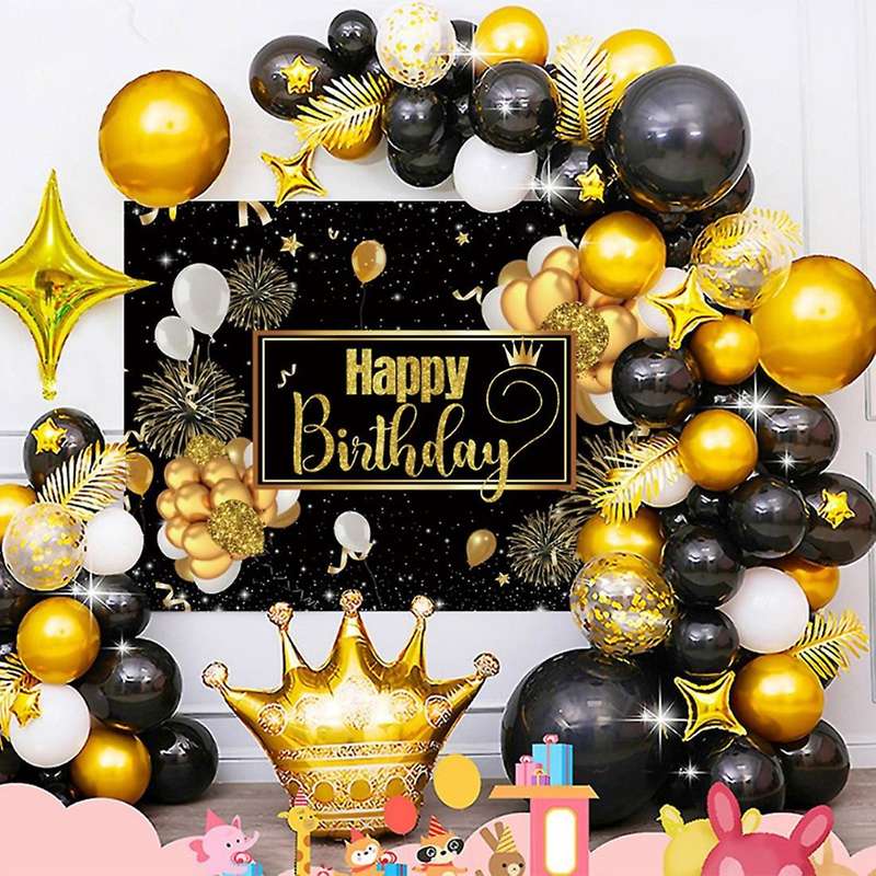 1set Black &gold Birthday Party Decor Balloon Arch Garland Kit Banner