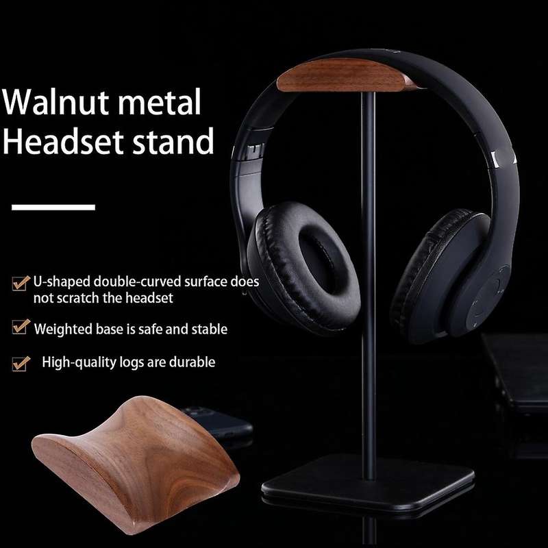 Walnut Wood Headphone Stand Holder Aluminum Supporting Bar,black