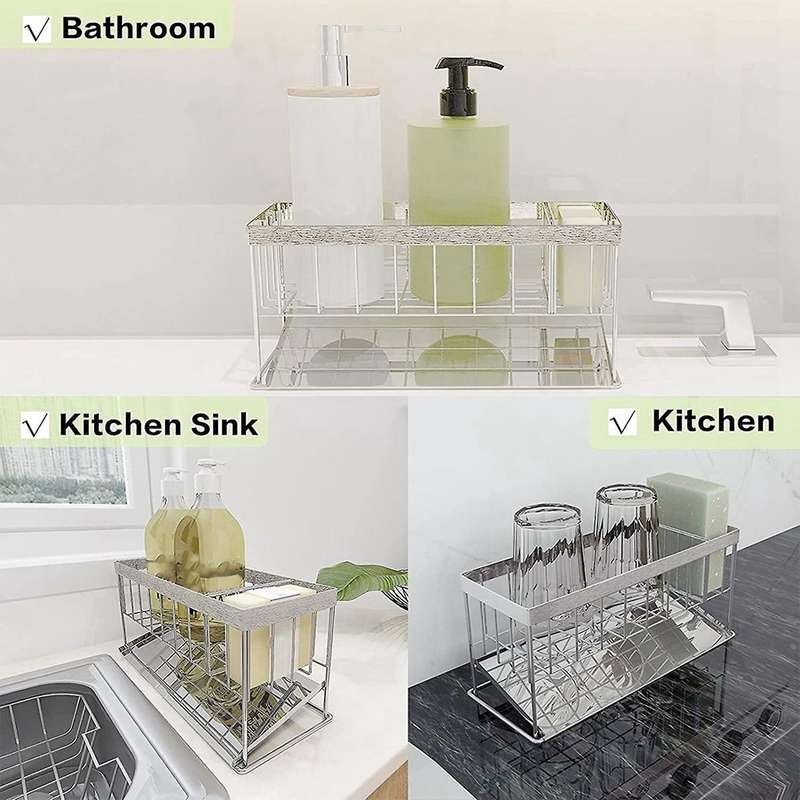 Sponge Holder Household Sink Caddy with Adjustable Panel for Kitchen